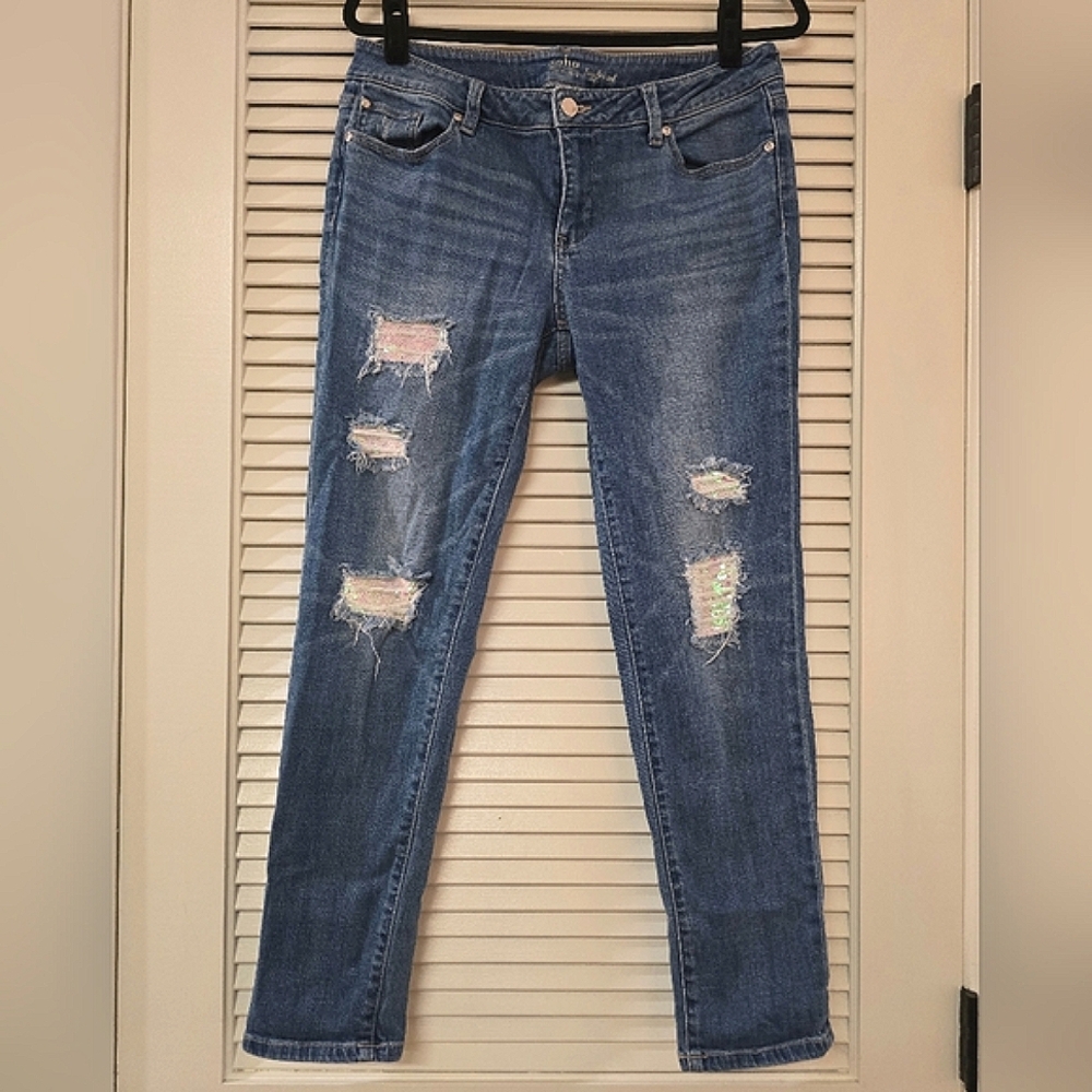 Soho New York & Co - Boyfriend Distressed Sequin Cotton Jeans With Pockets